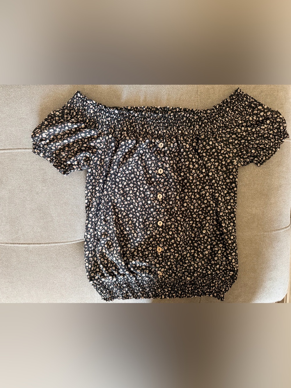 Bluebelle Black Floral Off-Shoulder Button Blouse